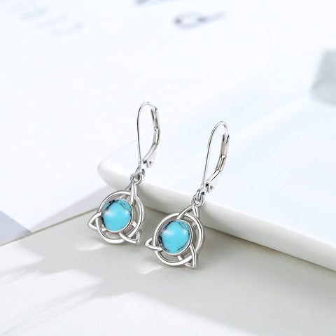 Sterling Silver Moonstone Turquoise Celtic Knot Leverback Earrings