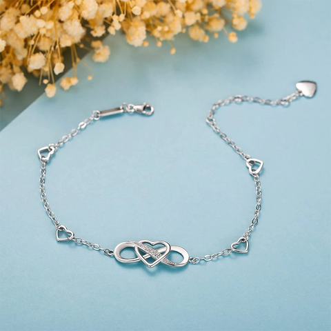 Sterling Silver Infinity Heart Love Charm Single Layer Anklet