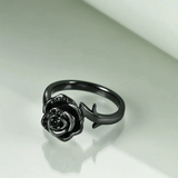 Sterling Silver Black Rose Flower Urn Ring for Ashes