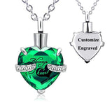 Stainless Steel Personalized Engraved Birthstone Heart-Shaped Month Urn Necklace for Ashes