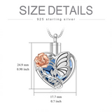Butterfly Urn Necklace for Ashes Sterling Silver Cremation Necklace with Blue Heart Crystal Cremation Jewelry