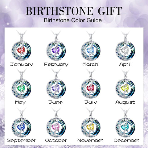 Sterling Silver Crystal Heart Birthstone Moon Star Pendant Necklace