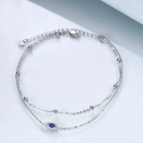 Double Layered Chain 925 Sterling Silver Evil Eye Anklet for Girls Women Summer Beach Bead Ankle Bracelet