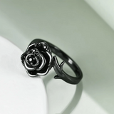 Sterling Silver Black Rose Flower Urn Ring for Ashes