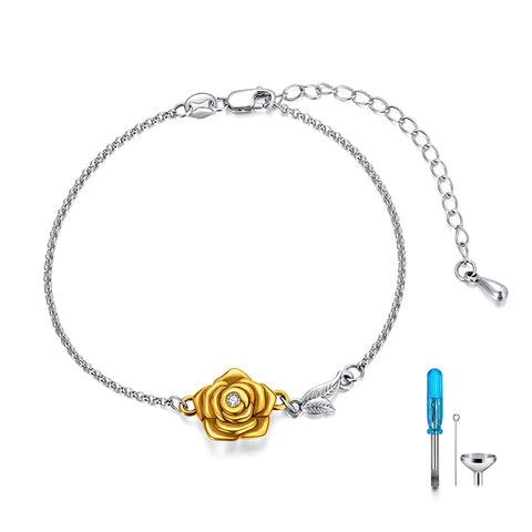 Sterling Silver Rose Flower Urn Bracelet for Ashes