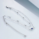 Double Layered Chain 925 Sterling Silver Evil Eye Anklet for Girls Women Summer Beach Bead Ankle Bracelet