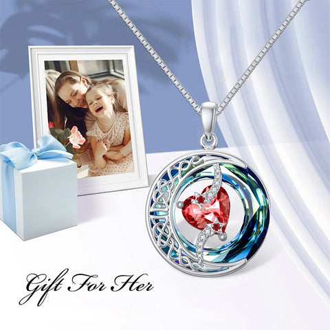 Sterling Silver Crystal Heart Birthstone Moon Star Pendant Necklace