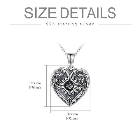 Sterling Silver Heart-shape Sunflower Photo Pendant Necklace