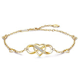 Sterling Silver Infinity Heart Love Charm Single Layer Anklet