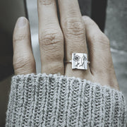 Sterling Silver Square Personalized Birth Flower Ring