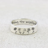 Sterling Silver  Personalized Engraved Birth Month Flower Nature Ring