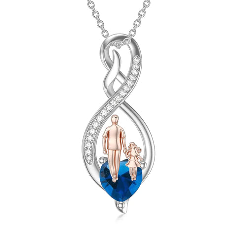 Sterling Silver Infinity Heart Birthstone Father Daughter Pendant Necklace