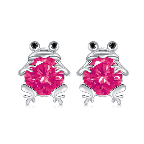 Sterling Silver Birthstone Frog Dangle Stud Earrings