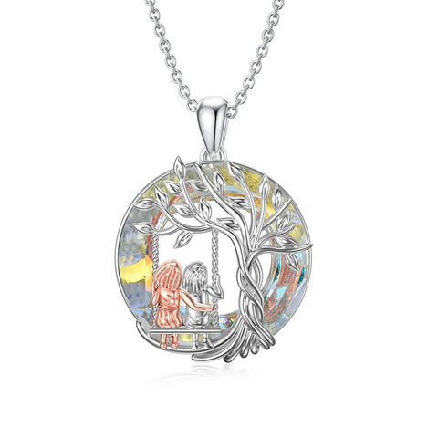 Sterling Silver Crystal Tree of Life 2 Sisters Pendant Necklace