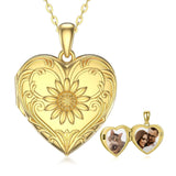 Sterling Silver Heart-shape Sunflower Photo Pendant Necklace