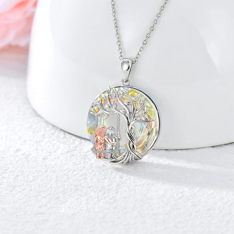 Sterling Silver Crystal Tree of Life 2 Sisters Pendant Necklace