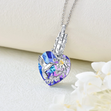 Sterling Silver Heart Crystal Hummingbird Urn Necklace for Ashes