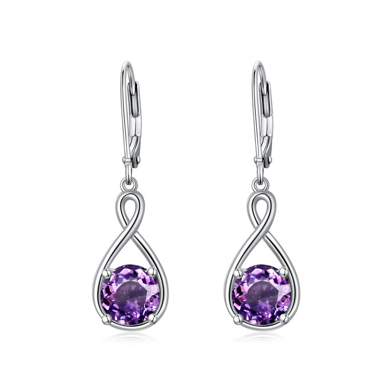 Dangle Drop Infinity Earrings 925 Sterling Silver Leverback Birstone Earrings 18K White Gold Jewelry for Women Girls