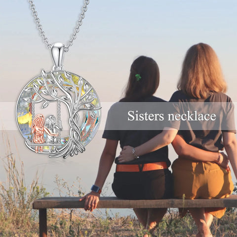 Sterling Silver Crystal Tree of Life 2 Sisters Pendant Necklace