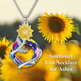 Sterling Silver Crystal Sunflower Urn Necklace for Ashes