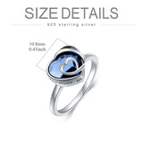 Crystal Heart Cremation Urn Ring Holds Loved Ones Ashes Always in My Heart Sterling Silver Urn Ring for Ashes for Women