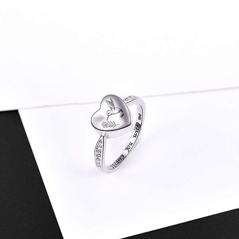 Sterling Silver Hummingbird Heart Urn Ring for Ashes Engraved With I Carry You with Me