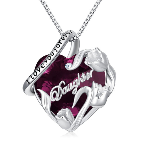 Sterling Silver Crystal Birthstone Daughter Heart Pendant Necklace