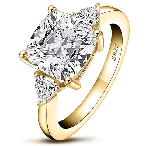 Sterling Silver 10K 14K Gold 5.5 Carats Cushion Cut 5A Cubic Zirconia CZ 3 Stone Engagement Wedding Ring