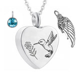 Hummingbird Ashes Urn Pendant Necklace 925 Sterling Silver Heart-Shaped Cremation Jewelry Birthstone Urn Necklace