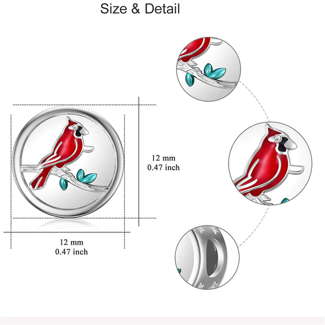 Red Cardinal Bird Charm 925 Sterling Silver Dangle Bead Fit Bracelet –  romanticwork