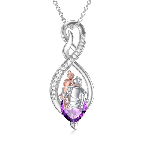 Sterling Silver Infinity Heart Birthstone Father Daughter Pendant Necklace