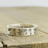 Sterling Silver  Personalized Engraved Birth Month Flower Nature Ring