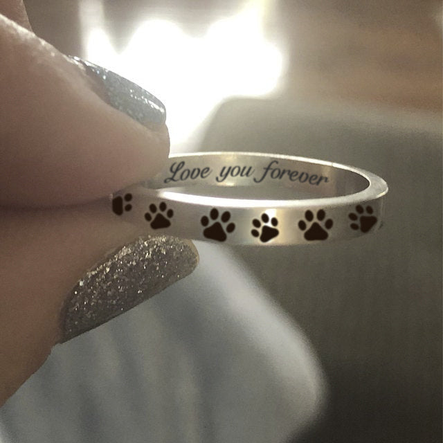 Buy Pet Name Ring Paw Print Ring Personalized Dog Name Ring Cat Ring  Stacking Ring Skinny Band Name and Birthstone Ring Online in India - Etsy