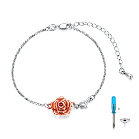 Sterling Silver Rose Flower Urn Bracelet for Ashes