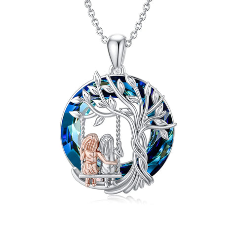 Sterling Silver Crystal Tree of Life 2 Sisters Pendant Necklace