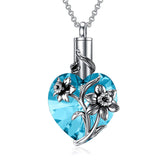 Birth Flower Crystal Cremation Jewelry for Ashes 925 Sterling Silver Birthstone Urn Necklace Memorial Jewelry for Women