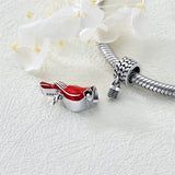 Sterling Silver Red Cardinal Bird Charm Beads