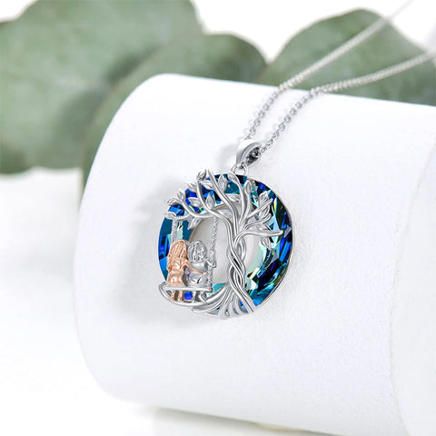 Sterling Silver Crystal Tree of Life 2 Sisters Pendant Necklace