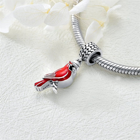 Sterling Silver Red Cardinal Bird Charm Beads