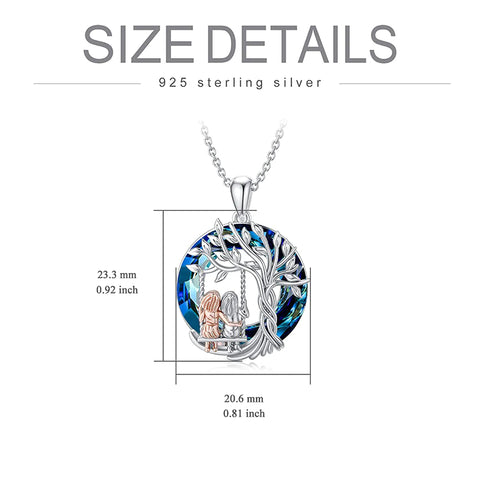 Sterling Silver Crystal Tree of Life 2 Sisters Pendant Necklace