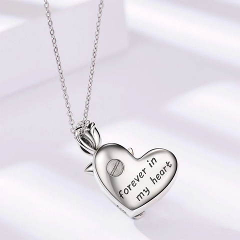 Sterling Silver Rose Heart Urn Necklace for Ashes