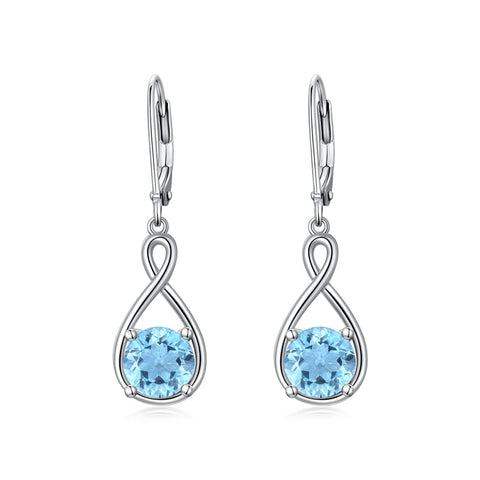 Dangle Drop Infinity Earrings 925 Sterling Silver Leverback Birstone Earrings 18K White Gold Jewelry for Women Girls