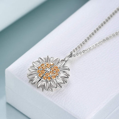 Sterling Silver Sunflower Pendant Necklace with Engraved Message