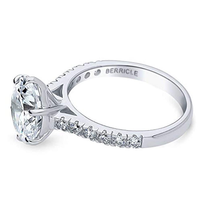 Rhodium Plated Sterling Silver Round Cubic Zirconia CZ Statement