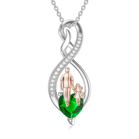 Sterling Silver Infinity Heart Birthstone Father Daughter Pendant Necklace