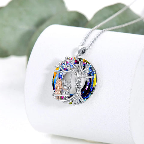 Sterling Silver Crystal Tree of Life 2 Sisters Pendant Necklace