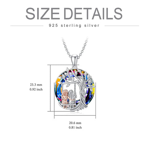 Sterling Silver Crystal Tree of Life 2 Sisters Pendant Necklace