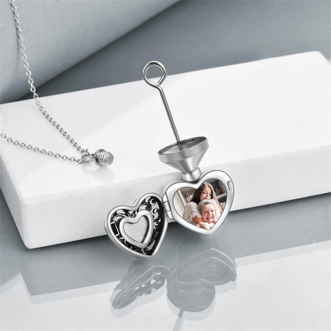 Sterling Silver Heart Crystal Rose Locket Urn Necklace for Ashes