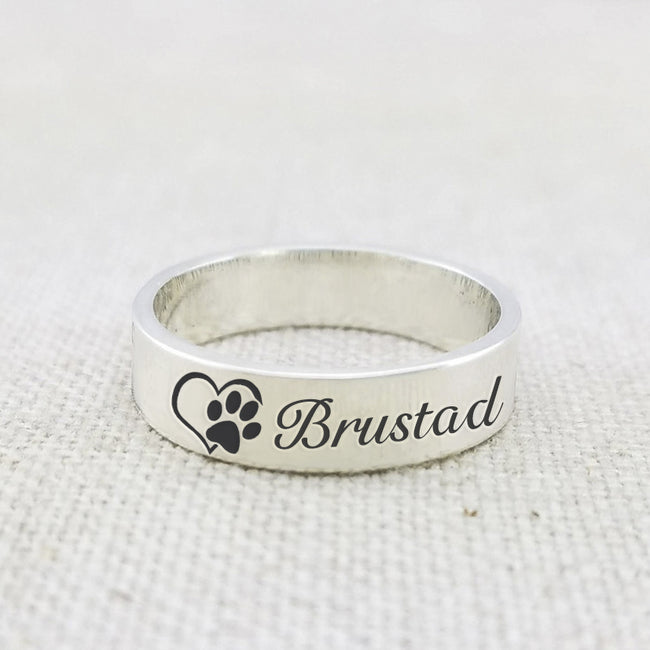 Custom Name Engraved Pet Ring, Paw Print Love Heart Name Ring, Memorial  Jewelry, Sterling Silver 925 Adjustable Open Ring, Gift for Pet Lover/Owner  - GetNameNecklace
