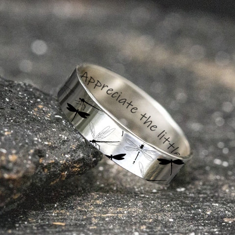 Sterling Silver Dragonfly Animal Ring With Engraved Appreciate The Little Things